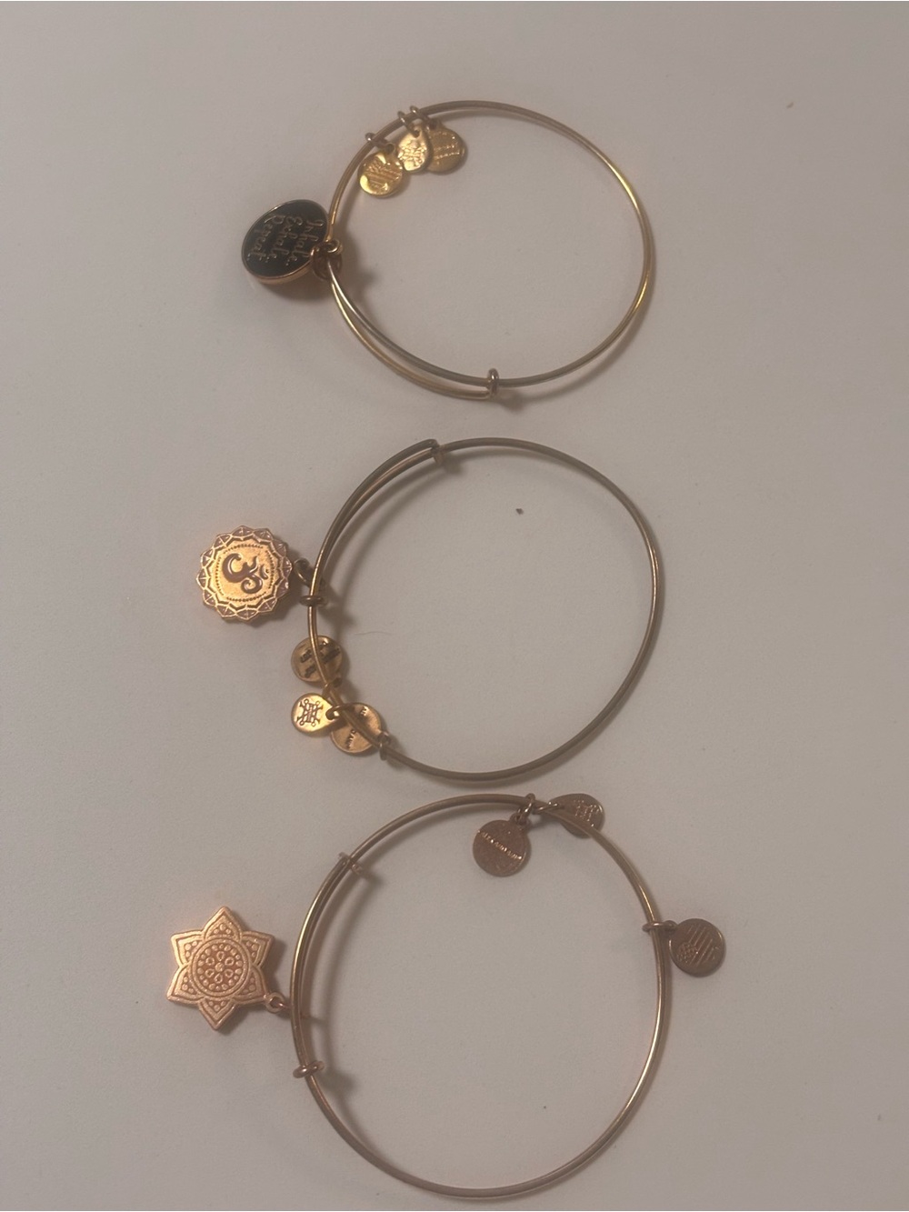 Alex and Ani Gold Tone Charm Bangle Bracelets
